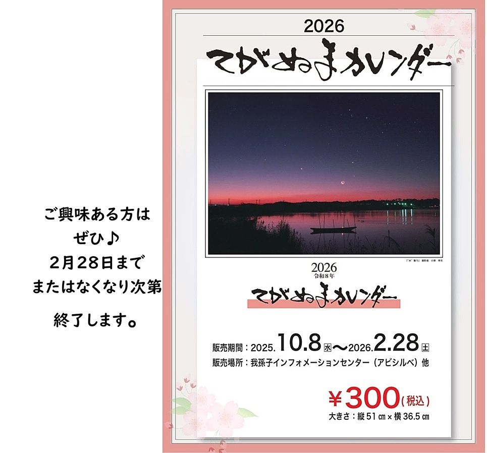 我孫子市　てがぬまカレンダー 　1月